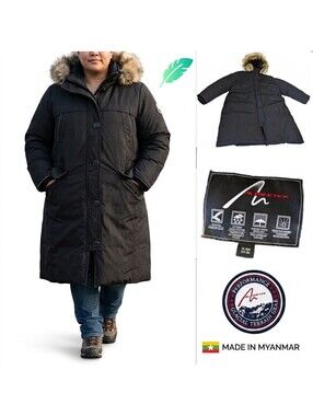 Alpinetek Women Parka Long Down Black US 3X 26W XXXL Plus